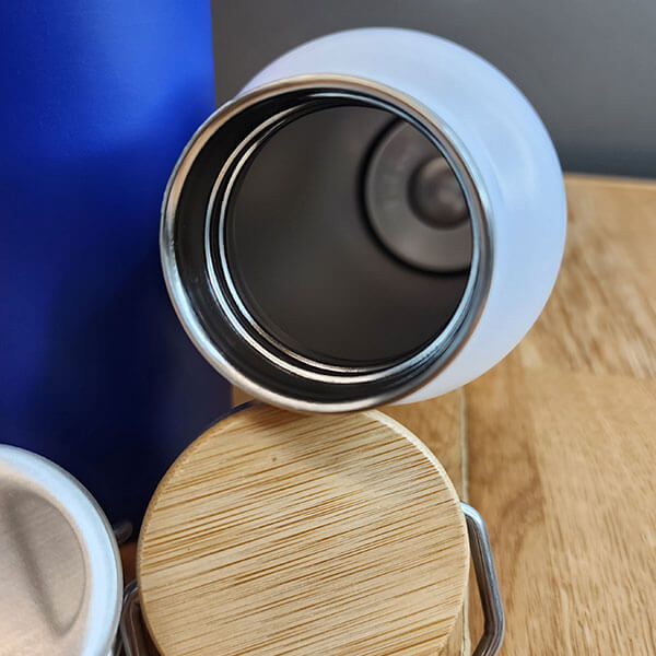 Kişiye Özel Bambu Kapak Beyaz Matara Termos