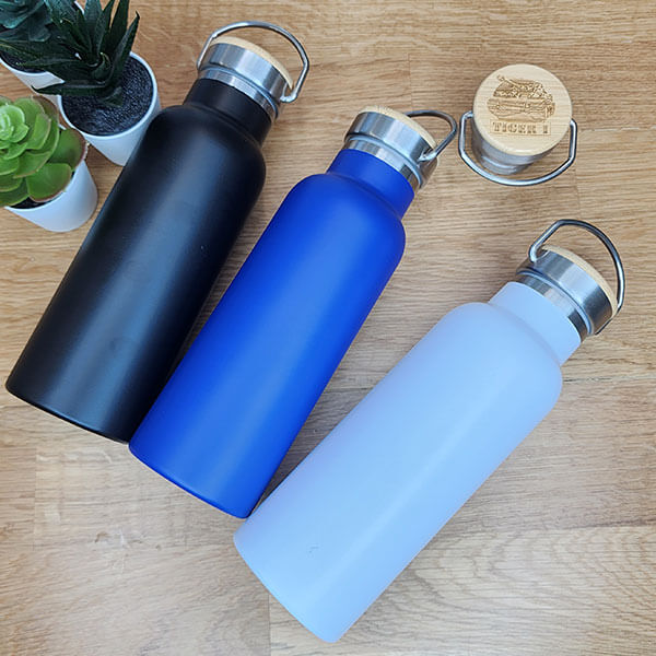 Kişiye Özel Bambu Kapak Beyaz Matara Termos