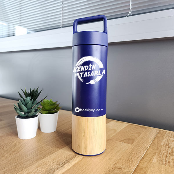 Kişiye Özel Bambu Lacivert Termos