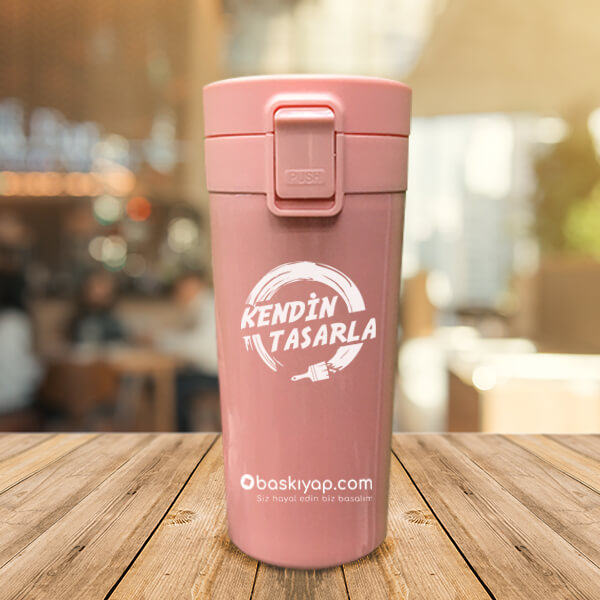 Vakumlu Premium Pembe Çelik Termos 380Ml