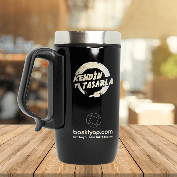 İsme Özel Parlak Siyah Çelik Termos Bardak