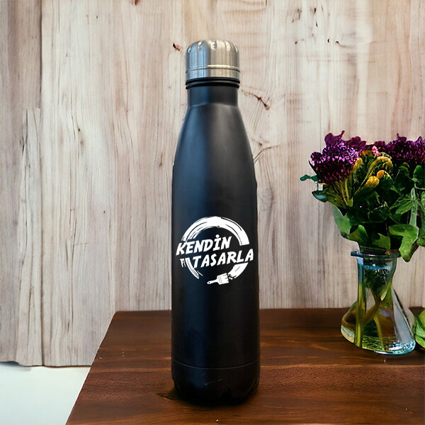 Kişiye Özel Paslanmaz Çelik Siyah Su Termosu 500Ml görsel