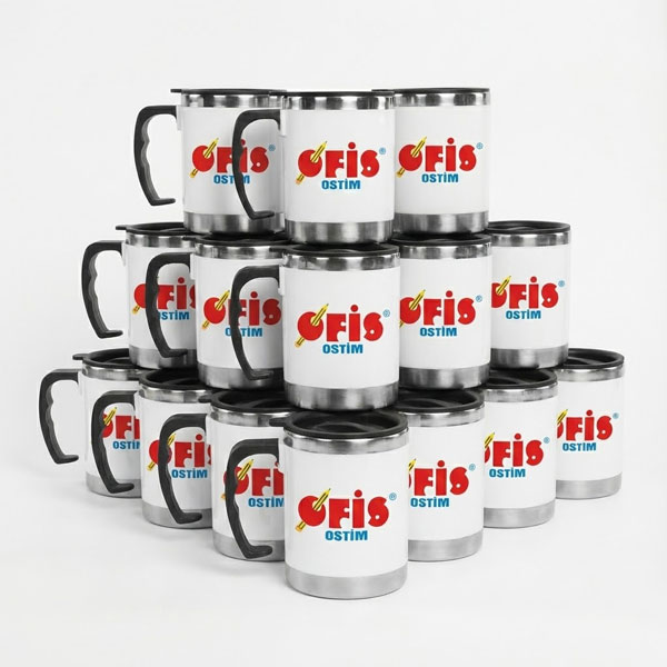 Kulplu Paslanmaz Çelik Termos Kupa 330 Ml – Beyaz görsel