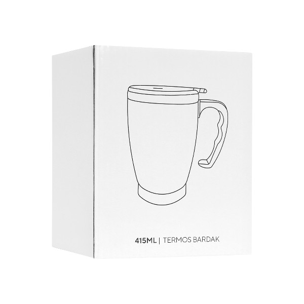 Kulplu Beyaz Paslanmaz Çelik Termos Kupa – 415 Ml görsel