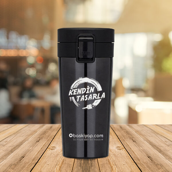 Vakumlu Premium Siyah Çelik Termos | Süzgeçli görsel