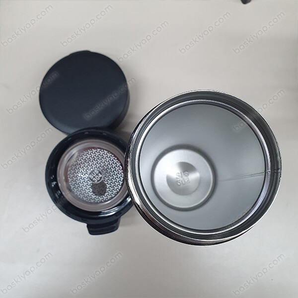 Vakumlu Premium Siyah Çelik Termos | Süzgeçli görsel