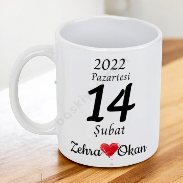 14 Şubat Tasarımlı Baskılı Kupa Bardak online tasarla