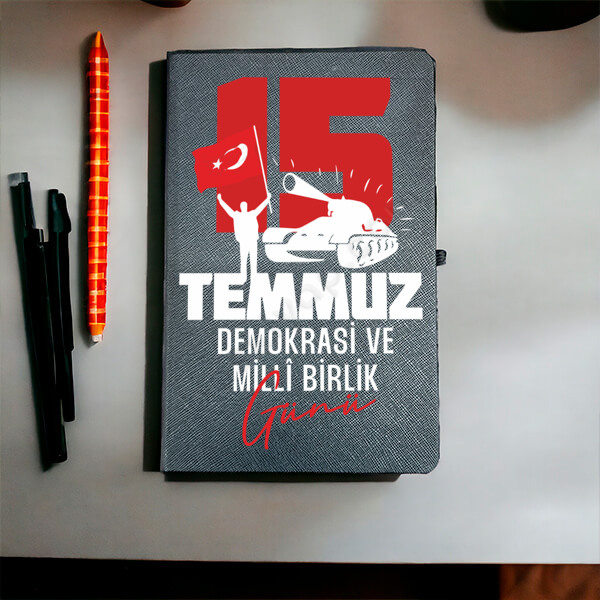 15 Temmuz Kişiye Özel Tarihsiz Siyah Ajanda / Defter 13X21Cm online tasarla