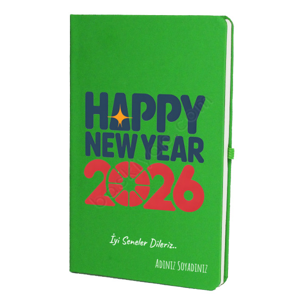 2024 Yılbaşı Temalı Ajanda – Tarihsiz Çizgili Yeşil Ajanda/Defter 13X21Cm tasarımı