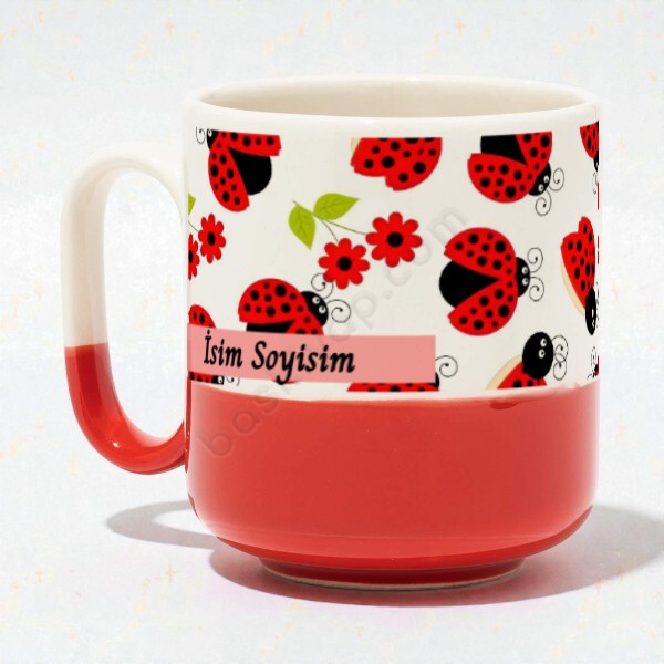 Uğur Böcekli Modern Dip Kırmızı Kupa online tasarla