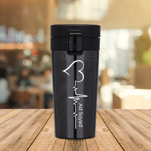 Kalpli İsime Özel Vakumlu Siyah Çelik Termos online tasarla