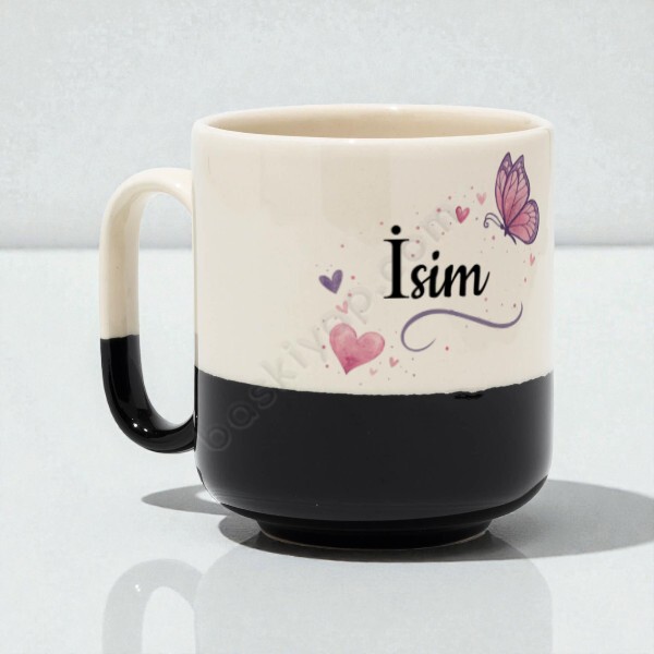 Kalpli - Kelebekli Modern Dip Siyah Kupa online tasarla