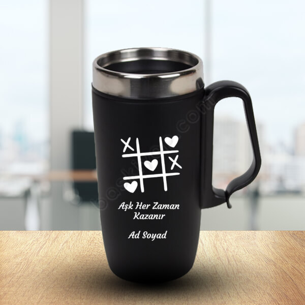 ''Aşk Her Zaman Kazanır'' Yazılı Sevgililer Günü Termosu online tasarla