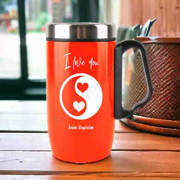 Sevgililer Gününe Özel Kırmızı Çelik Termos online tasarla