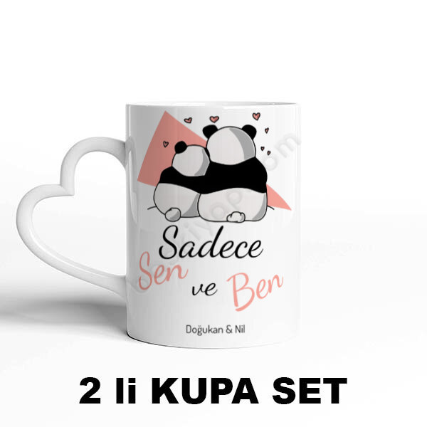 Sevgililer Gününe Özel Kalpli Kupa Set – Sevgililere Özel Kalpli Beyaz Kupa Bardak Set tasarımı