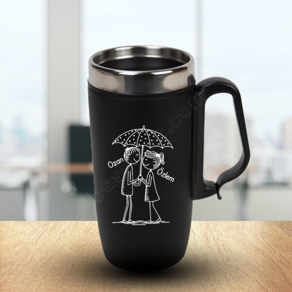 Şemsiye Altında Çift Tasarımlı Sevgililer Günü Termosu online tasarla