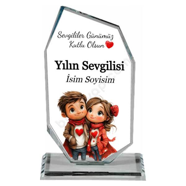 Sevgililer Gününe Özel Cam Kristal Plaket Tasarımı-2 online tasarla