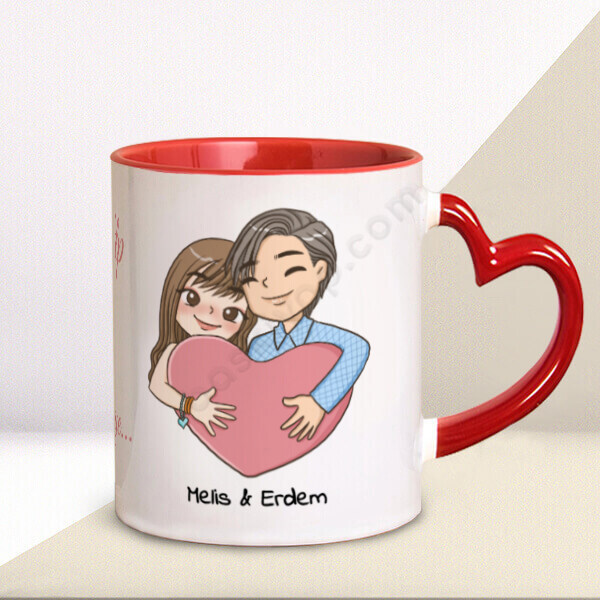 Sevgililer Gününe Özel Baskılı Kalp Kulplu Kupa online tasarla