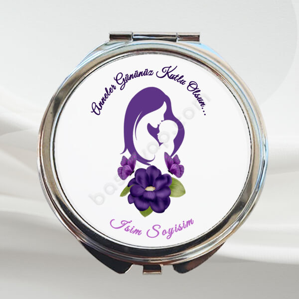 Anneler Gününe Özel Mor Çiçekli Makyaj Aynası online tasarla