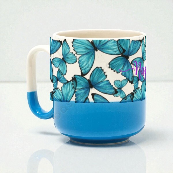 Kelebek Tasarımlı Modern Dip Mavi Kupa online tasarla