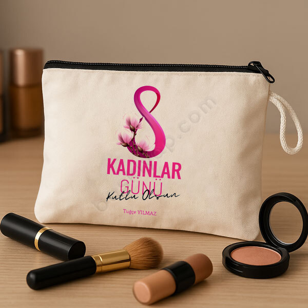 8 Mart Kadınlar Gününe Özel Baskılı Makyaj Çantası online tasarla