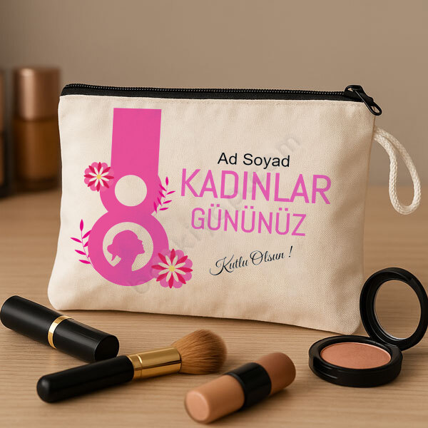Kadınlar Gününe Özel Baskılı Makyaj Çantası online tasarla