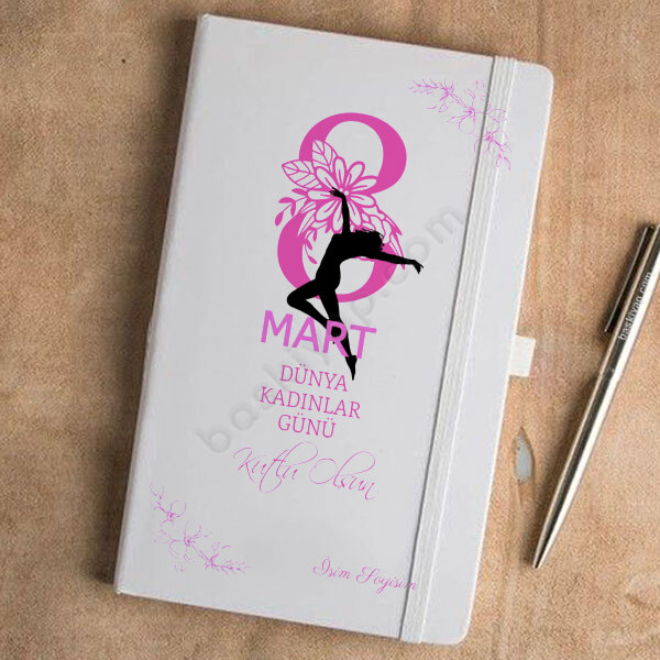 8 Mart Kadınlar Günü İsimli Ajanda Defter – Tarihsiz Beyaz Ajanda / Defter 13X21Cm tasarımı
