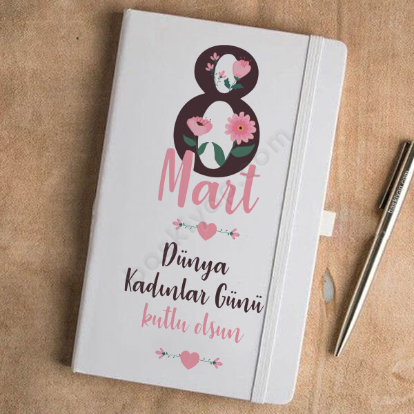 8 Mart Kadınlar Günü Tasarım Beyaz Ajanda online tasarla