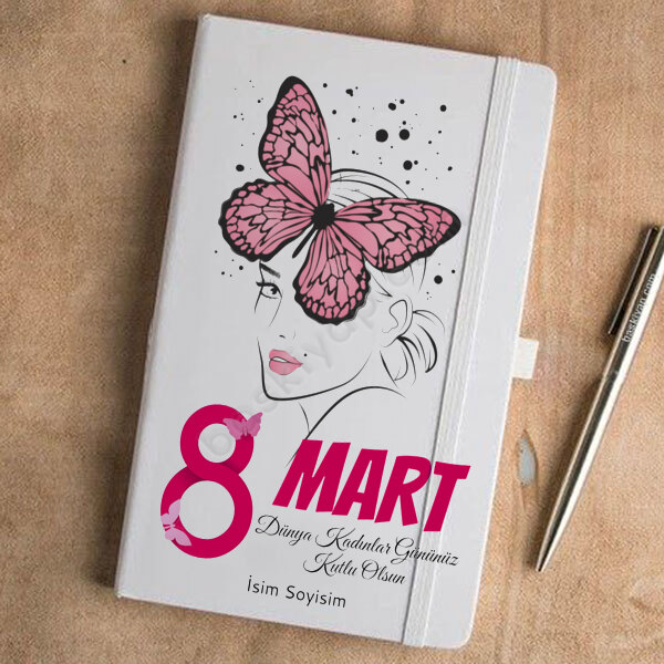 8 Mart Kadınlar Gününe Özel Beyaz Ajanda – Tarihsiz Beyaz Ajanda / Defter 13X21Cm tasarımı