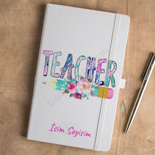 Çiçekli Kalem Teacher Tasarımlı Beyaz Ajanda – Tarihsiz Beyaz Ajanda / Defter 13X21Cm tasarımı