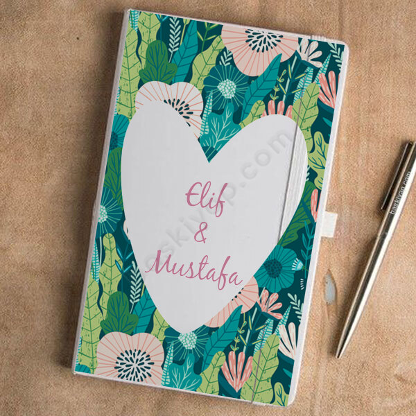 Çicekli Kalp Desenli Ajanda – Tarihsiz Beyaz Ajanda / Defter 13X21Cm tasarımı