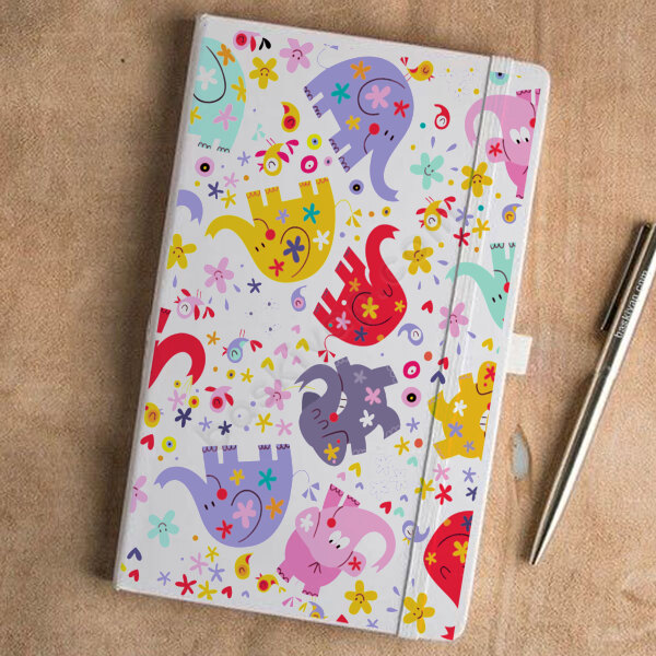 Fil Desenli Beyaz Ajanda – Tarihsiz Beyaz Ajanda / Defter 13X21Cm tasarımı