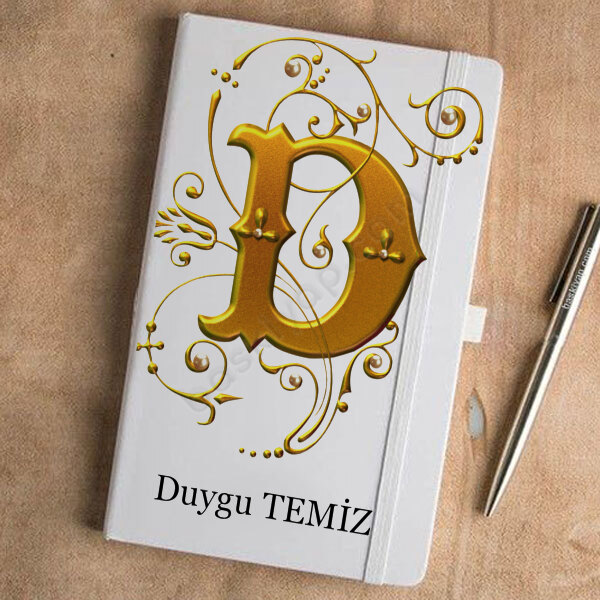 Gold D Harf Tasarımlı Beyaz Ajanda – Tarihsiz Beyaz Ajanda / Defter 13X21Cm tasarımı
