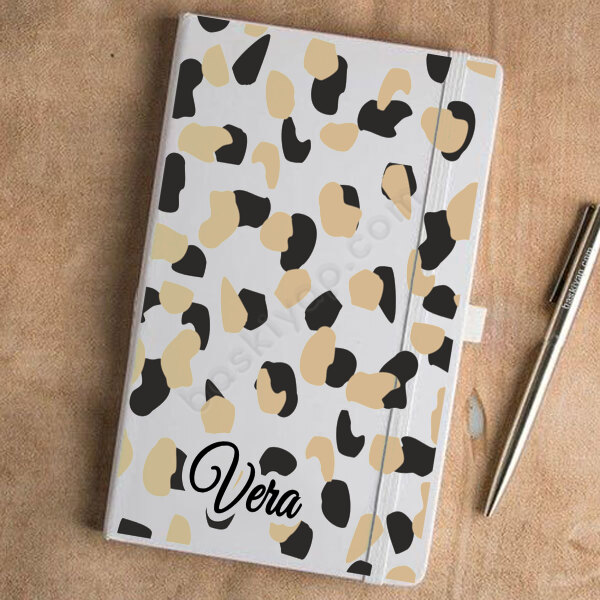 Leopar 2 Desen Beyaz Ajanda – Tarihsiz Beyaz Ajanda / Defter 13X21Cm tasarımı