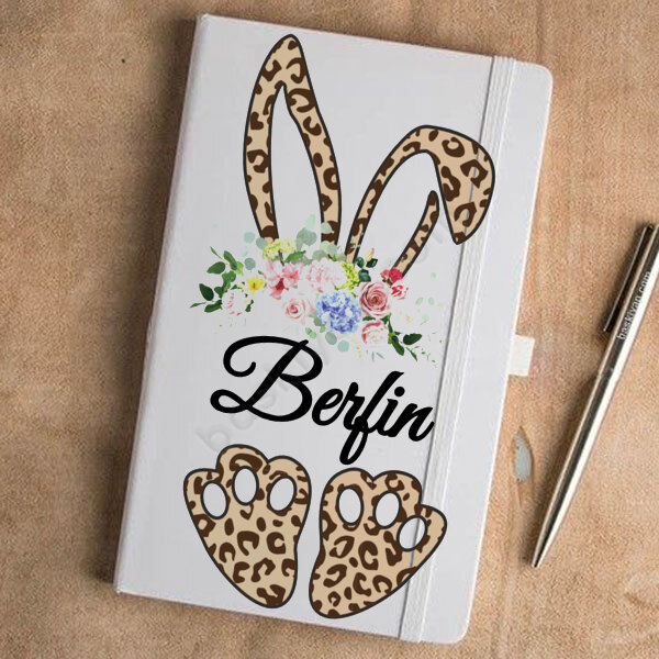 Leopar Tavşan Tasarımlı Tarihsiz Beyaz Ajanda online tasarla