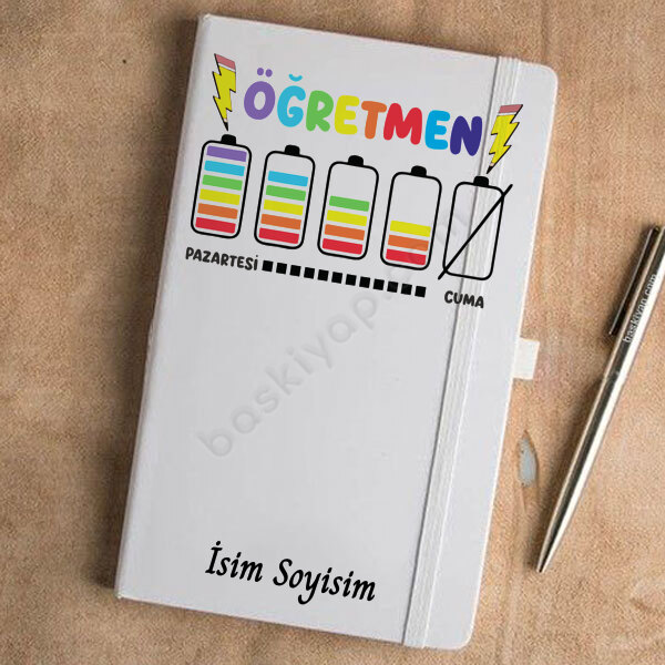 Öğretmen Enerji Tasarımlı Tarihsiz Beyaz Ajanda online tasarla