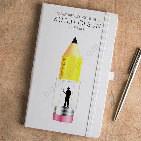 Öğretmenine Özel Kalem Tasarımlı Beyaz Ajanda – Tarihsiz Beyaz Ajanda / Defter 13X21Cm tasarımı