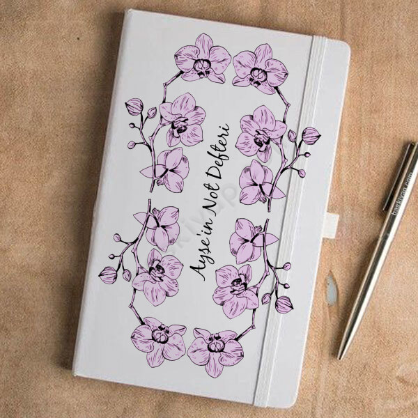 Orkide Desenli Beyaz Ajanda – Tarihsiz Beyaz Ajanda / Defter 13X21Cm tasarımı
