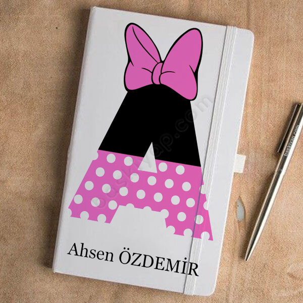Pembe A Harfli Tasarım Beyaz Ajanda – Tarihsiz Beyaz Ajanda / Defter 13X21Cm tasarımı