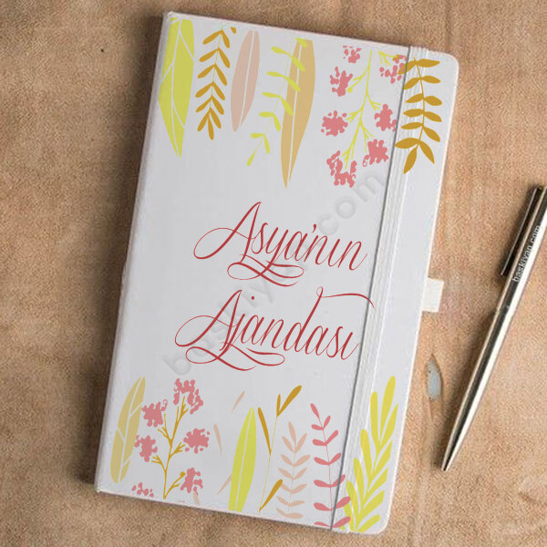 Renkli Yaprak 2 Tasarım Beyaz Ajanda – Tarihsiz Beyaz Ajanda / Defter 13X21Cm tasarımı