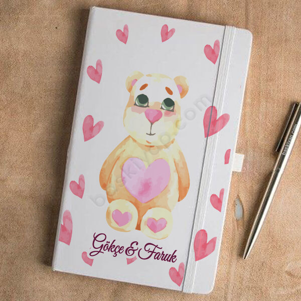 Sevimli Ayıcık Tasarımlı Beyaz Ajanda – Tarihsiz Beyaz Ajanda / Defter 13X21Cm tasarımı