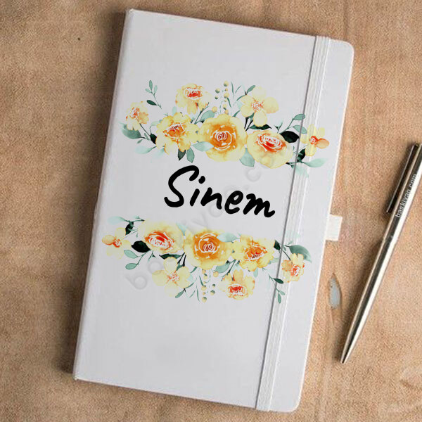 Turuncu Çiçek Tasarımlı Beyaz Ajanda – Tarihsiz Beyaz Ajanda / Defter 13X21Cm tasarımı