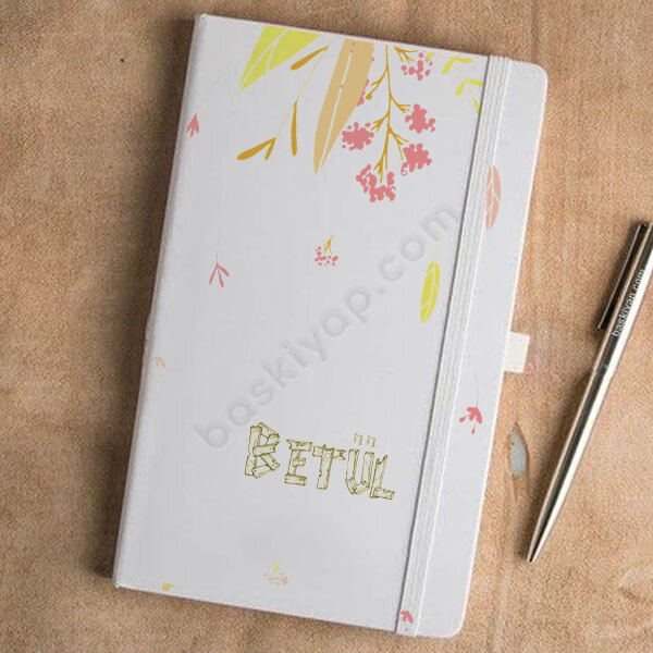 Turuncu Sarı Yapraklı Beyaz Ajanda – Tarihsiz Beyaz Ajanda / Defter 13X21Cm tasarımı