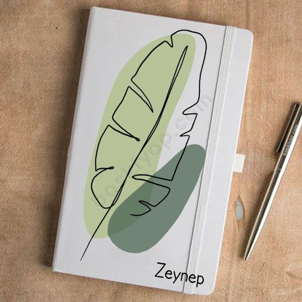 Yaprak Desenli Ajanda – Tarihsiz Beyaz Ajanda / Defter 13X21Cm tasarımı