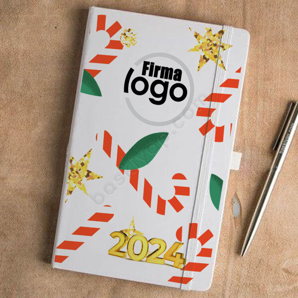 Yılbaşı Şeker Tasarım Beyaz Ajanda – Tarihsiz Beyaz Ajanda / Defter 13X21Cm tasarımı