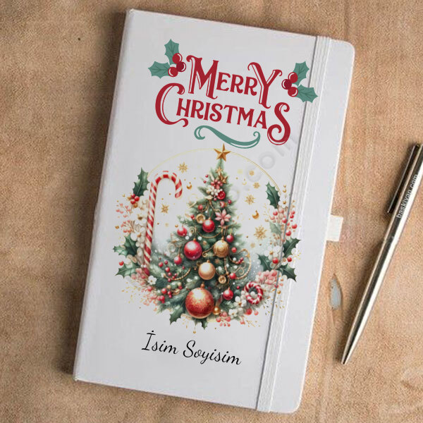 Yılbaşı Tasarımlı Beyaz Ajanda Defter online tasarla