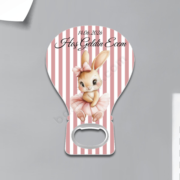 Sevimli Tavşanlı Kişiye Özel Balon Magnet Açacak online tasarla