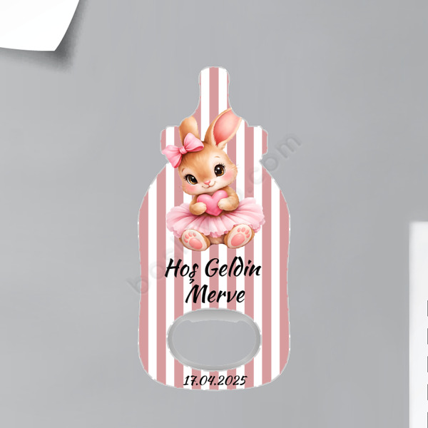 Sevimli Tavşan Tasarımlı Kişiye Özel Biberon Magnet Açacak online tasarla