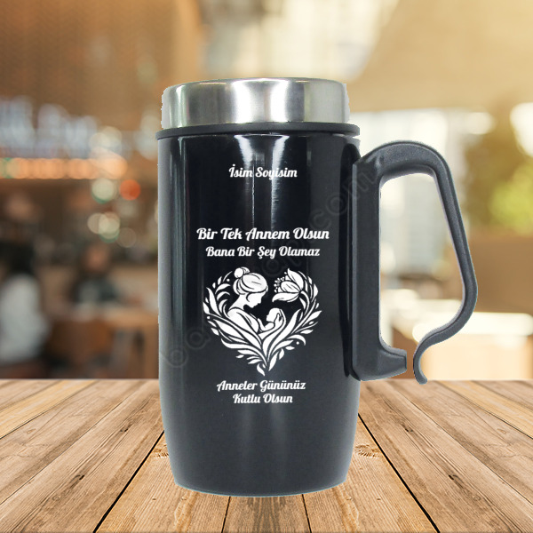 Anneler Gününe Özel Parlak Siyah Termos Bardak online tasarla