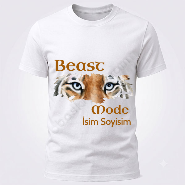 Beast Mode - Kaplan Tasarımlı Beyaz Kişiye Özel Tişört